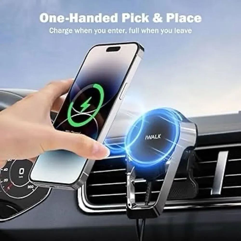 iWALK Magnetic Air Vent Phone Holder & Fast Wireless Car Charger Black